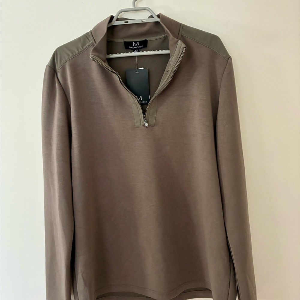 Magaschoni Men's Tan Zip-Up Sweater